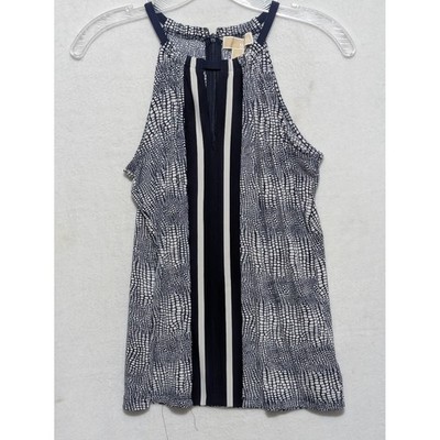 Michael Kors Womens XS Halter Top Navy White Geometric Snakeskin Print Blouse