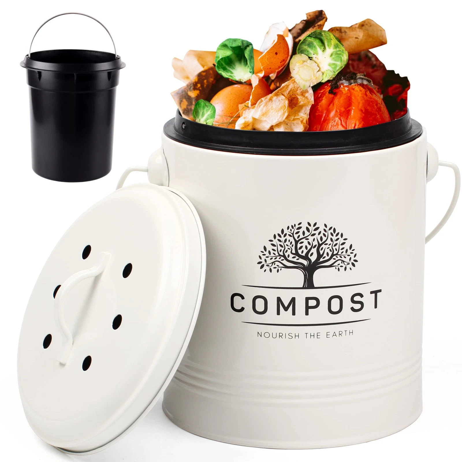 Perfnique Kitchen Compost Bin, 1.3 Gallon Countertop Bin with cream