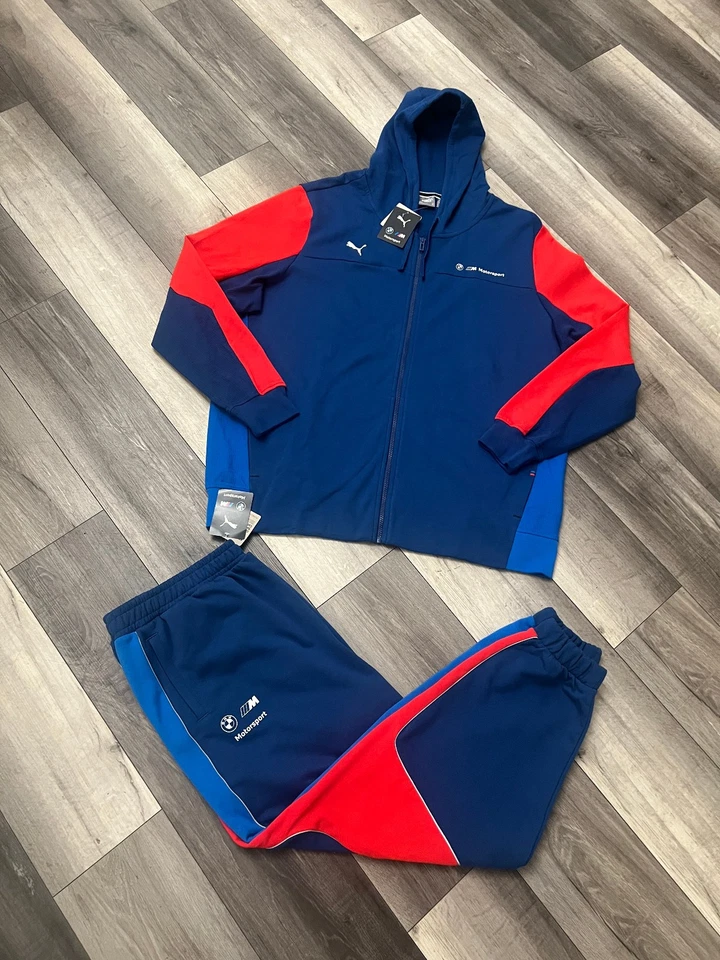 Nuevo con etiquetas PUMA BMW MOTORSPORTS Hombre 2 Piezas Chándal Azul Rojo Sudadera con Capucha 2XL Pantalones XL Foto 4 de 4