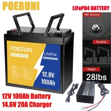 12.8V 100Ah LiFePO4 Lithium Battery + Charger 14.6V 20A for RV Off-Grid 100A BMS