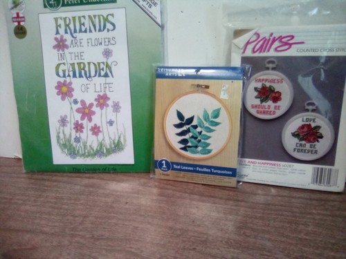 6 Cross Stitch Embroidery Kits Floral Cactus Rose Bellpull Iris Teal Leaves & - Picture 2 of 2