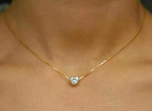 2Ct Heart Cut Lab Created Diamond Bezel Set Pendant Chain 14k Yellow Gold Plated - Picture 3 of 4