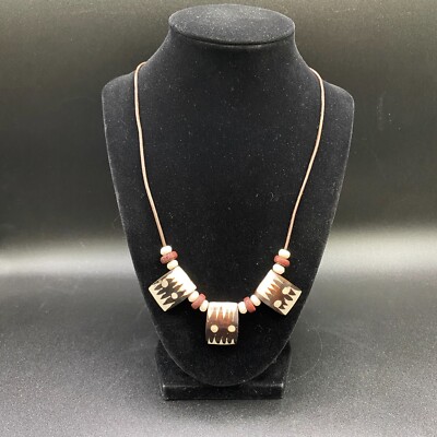 Handmade Batik Flag Bead Necklace with Brown & Cream Beads by Neanie-Bot