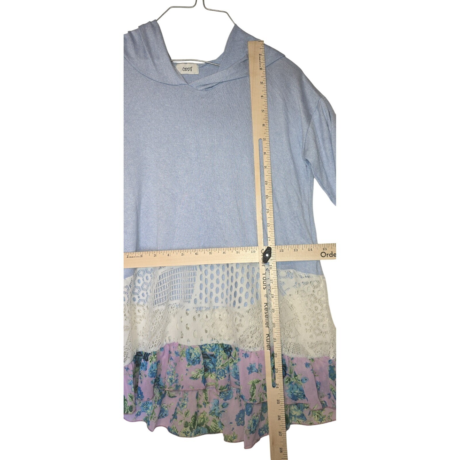 Oddy Lacy Patchwork Top Size Small Oversized Hood… - image 3