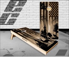 Deer Buck Turkey Wood Flag Cornhole Boards Bean Bag Toss Game