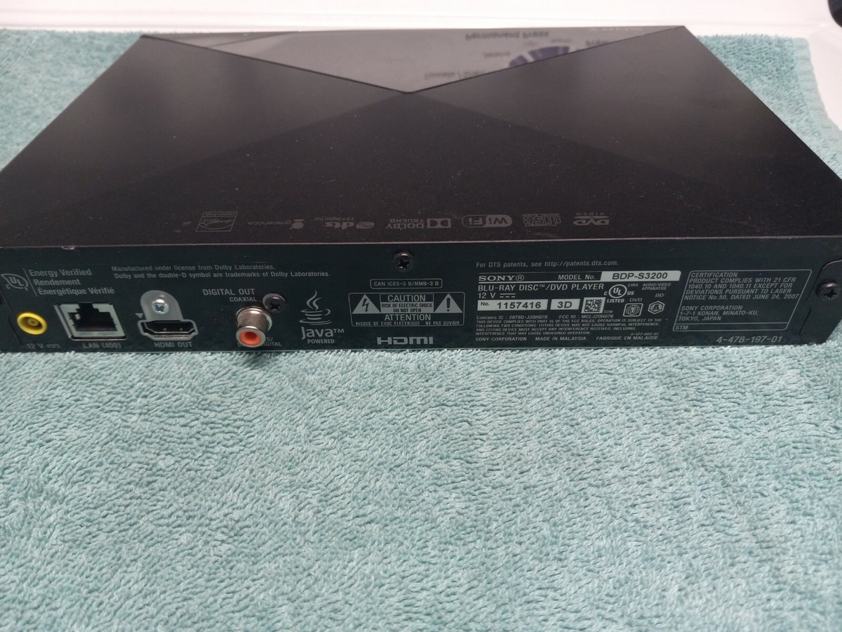 Sony BDP-S3200 Blu-Ray DVD Player Wifi Media Streamer w/Power Cord