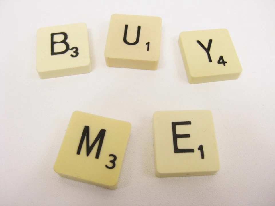 100 PLASTIC SCRABBLE TILES IVORY BLACK LETTERS NUMBERS FOR CRAFTS ALPHABETS PLAY - Image 4 of 4