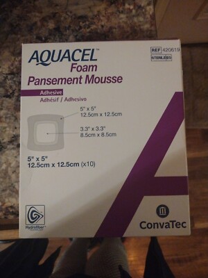 Aquacel Adhesive Foam Pansement Mousse Dressing 5'' x 5'' Box of 10