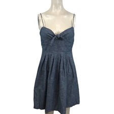 MADEWELL - WOMEN'S 2 - BLUE SPAGHETTI STRAP V NECK FIT & FLARE SUMMER DRESS