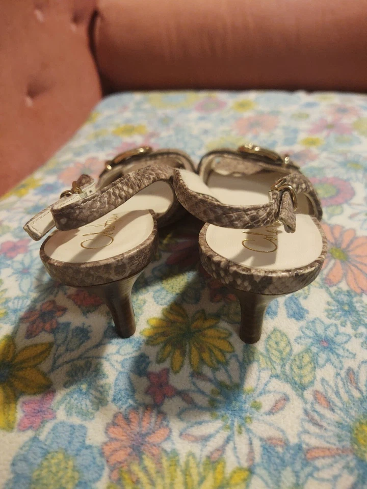 Cole Haan Sling Back Pumps Couro Estampa de Cobra Feminino Tamanho 9B Cor Marrom Claro - Imagem 2 de 4