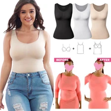Women Long Length Shapewear Camisole Built in Bra Abdomen Control Slimming Tank