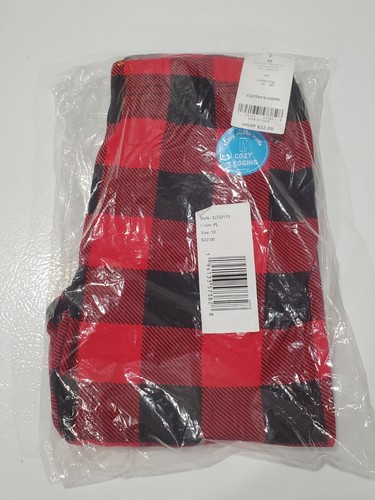 Carter's Girl Red Black Holiday Buffalo Check Plaid Cozy Fleece Leggings Sz 10 - Picture 3 of 3