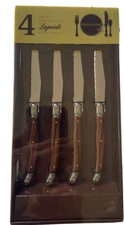 FRENCH HOME Laguiole Steak Knife Set of 4 Stainless Steel with Wood Tone Handle