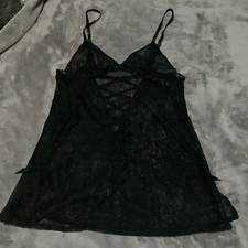 Victoria Secret Womens M Black Lace Mesh Cami Lingerie Chemise Tank Top