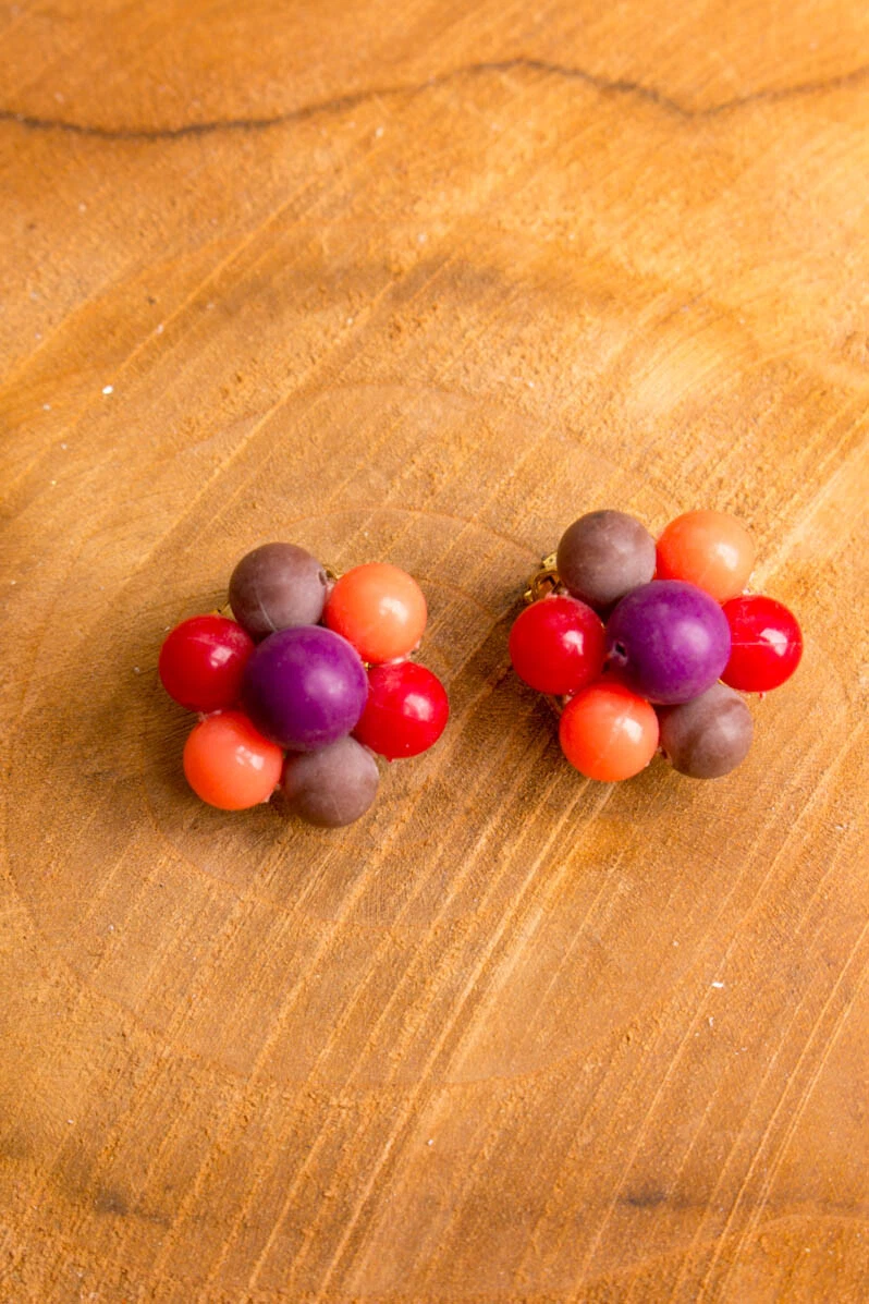 Boucles D'oreilles Vintage Henri Perichon - Clips Avec Résine Rouge | Occasion, Bijoux Couture