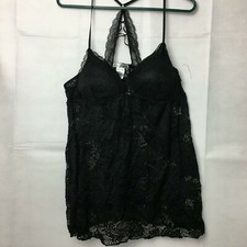 Linea Donatella 2 PC SET Floral Stretch Lace Babydoll Nightgown Black, XL