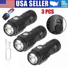 3Pcs Super Bright LED Mini Flashlight USB Rechargeable Pocket Keychain Torch