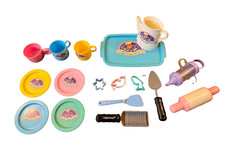 Vintage Play Toys Dishes Cups Plates Tea Set Baking Cake Decorating Lot Spatula