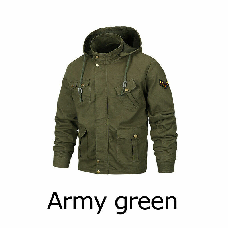 Men Jacket Army Overcoat Pilot Hooded Casual Coat Bomber Fly