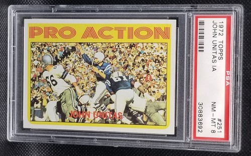 1972 Topps, PSA 8, JOHN UNITAS IN ACTION, #251, Baltimore Colts, PSA 8, HOF