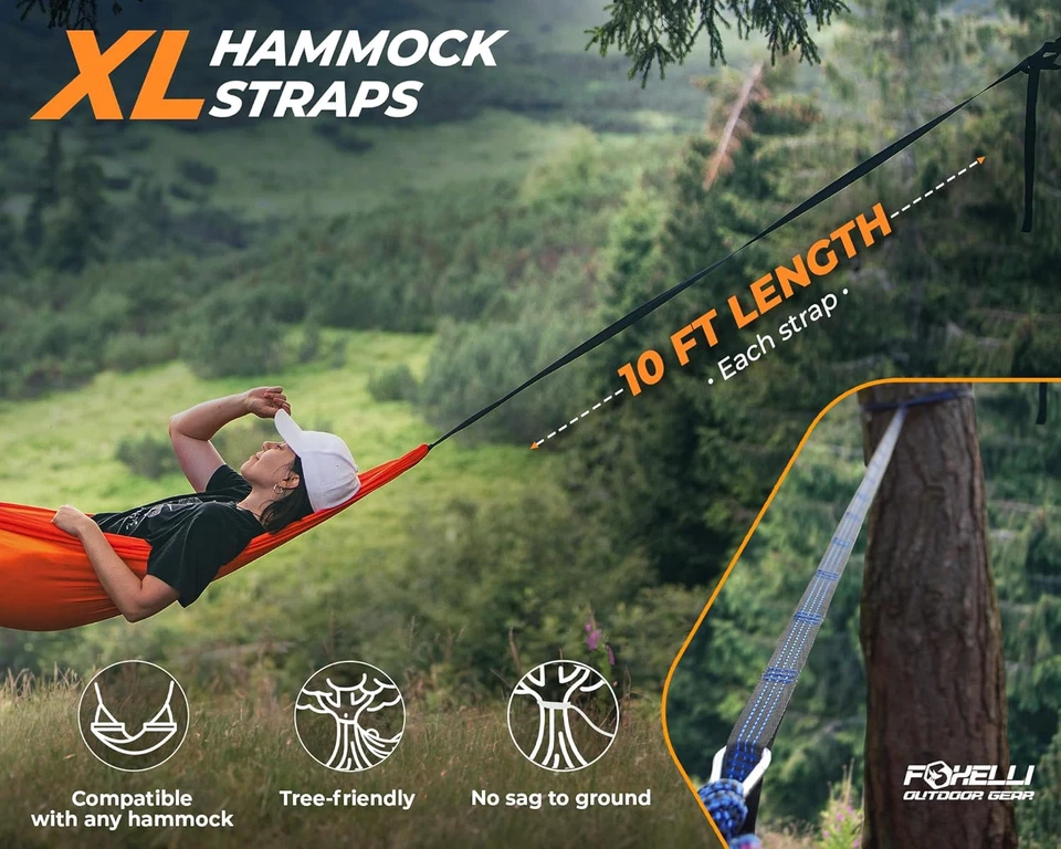 Foxelli XL Hammock Straps - Extra Long 20FT Heavy Duty No-Stretch Suspension Sys - Image 4 of 4