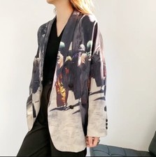 Ladies Black Abstract Designer Edgy Luxury Urban Street Blazer Jacket Coat 8 10