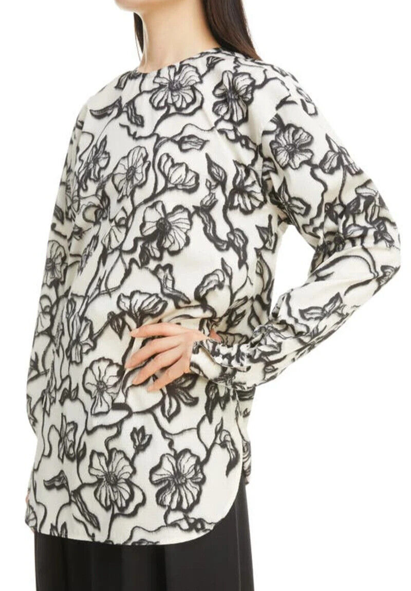 NEW Dries Van Noten Chado Floral Print Blouse in black/White size