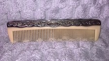 Vintage Silver Plated Comb Ornate Floral Accents Weighted Antiqued