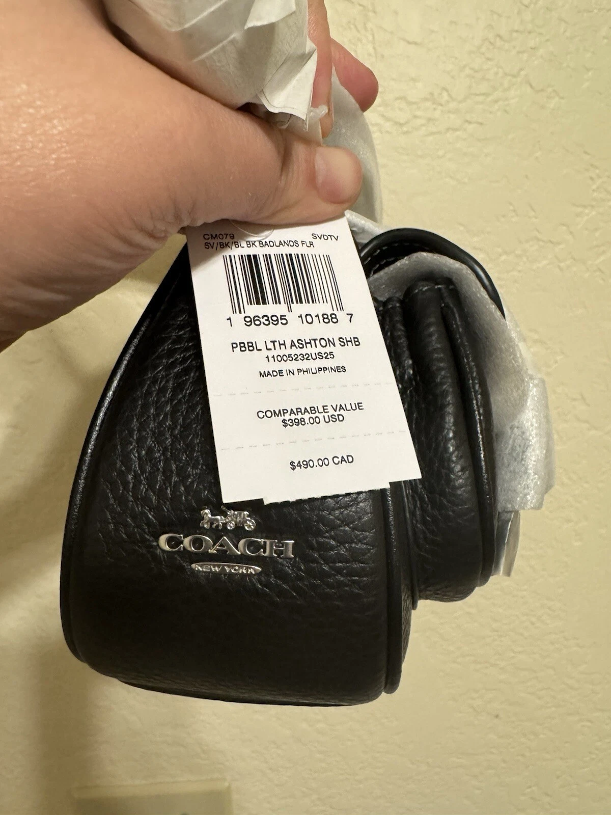 Borsa a tracolla Coach Ashton Baguette in pelle nuova con etichetta CM079 argento nero