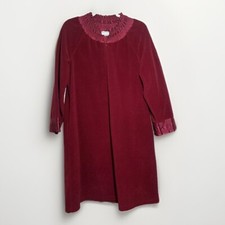 Vintage Vanity Fair PM Maroon Velour Kaftan House Coat Robe 1/2 Zip Floral Trim