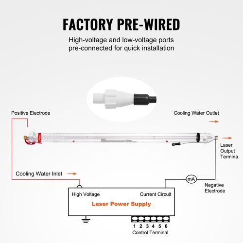 VEVOR 130W CO2-Laserröhre 165cm Laser Tube CO2 Lasergravierer Glas Laser Rohr - Bild 5 von 12