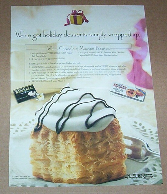 1995 print ad Baker's white chocolate Pepperidge Farm mousse pastries