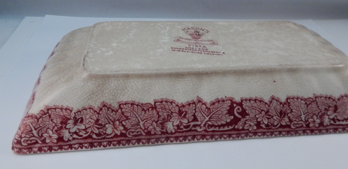 MASON'S Ironstone Vista England Pink Transferware Rectangle Dish Crazed/Stained - Picture 7 of 7