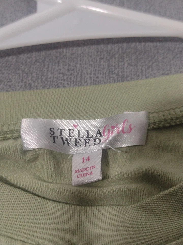 Stella Tweed Short Sleeve Shirt Girls Size 14, Green  " Good Things Take Time "  - Image 3 of 4