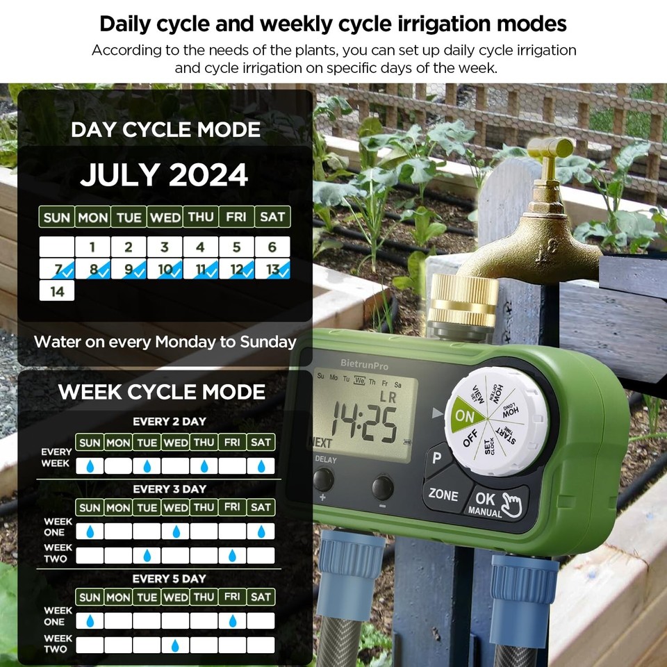 Hose Timer for Garden Drip Irrigation System 2 Outlet, Smart Digital