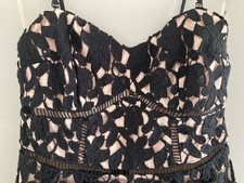 Gianni Bini Black Midi Dress with Nude Underlining and Heavy Crochet Overlay, XS