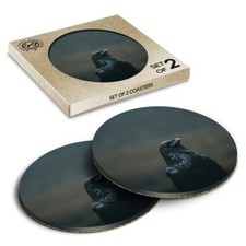 2 x Boxed Round Coasters - Crow Blackbird Raver Black Bird #44745