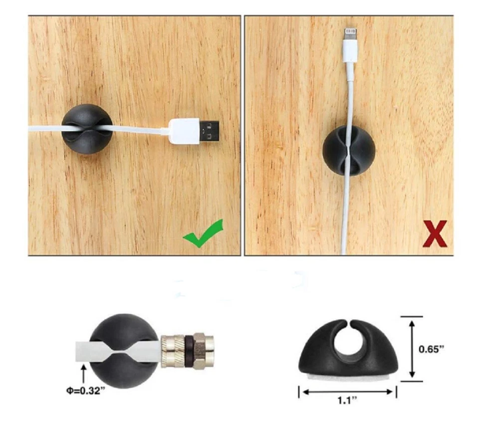 Juego de carretes organizadores de cables de 10 piezas clips de administración de cables soportes de cables para uso en escritorio Foto 2 de 4