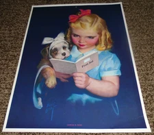 Roy Best, Signed, Girl Dog Bandages First Aid Book 14.5"x10.5" Print 1940s