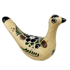 Mexican Tonala Folk Art Pottery Bird Dove Figurine Signed Mexico