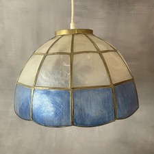 Luminaire suspension vintage abat jour laiton nacre blanc et bleu