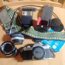 Canon AV-1 SLR Camera Black Silver with FD Lenses, Tele Converter, Flash, Filter