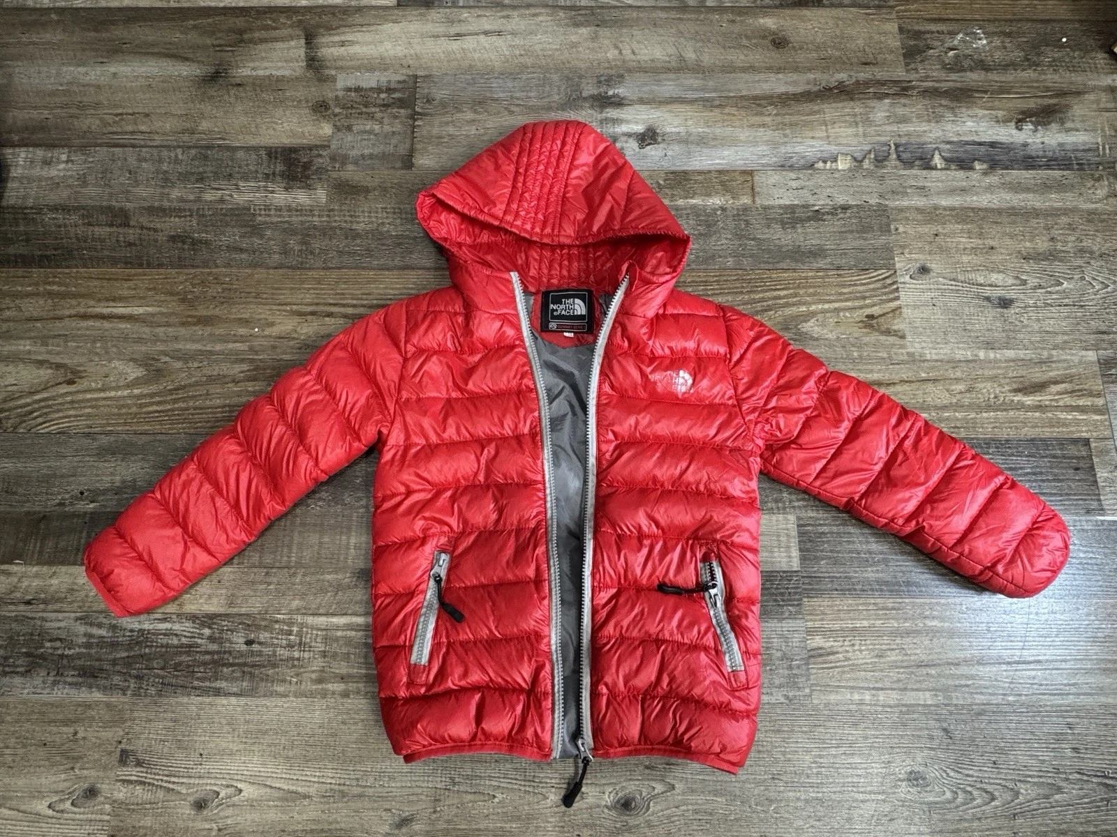The North Face Summit Series Youth 130 Red Down Puffer Jacket 7/8 Hooded