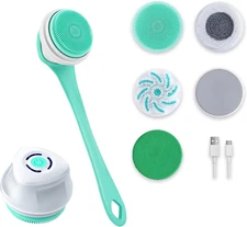 Electric Back Scrubber with Five Body Brush Head, Rechargeable ; Detachable Long