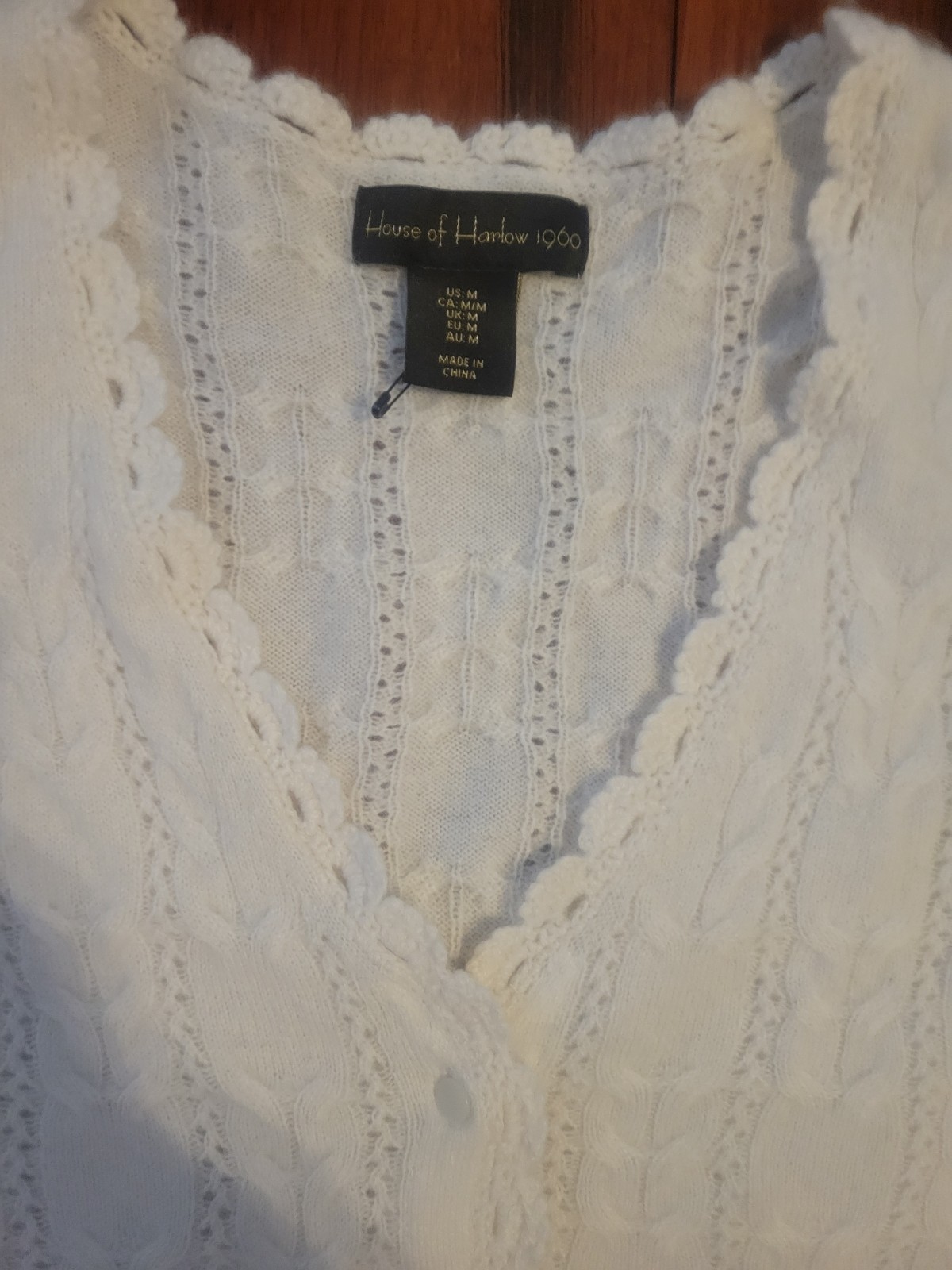 House Of Harlow 1960 100% Cashmere Open Weave Cardigan Sweater NWOT IVORY    M