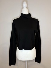 Helmut Lang Black Compact Merino Wool Mock Neck Cropped Sweater Medium M