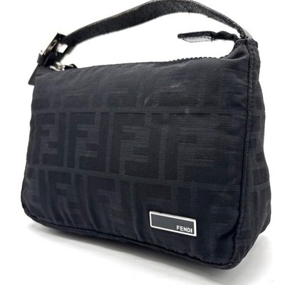 FENDI Shoulder bag pouch Zucca canvas leather Vintage Black Auth From Japan