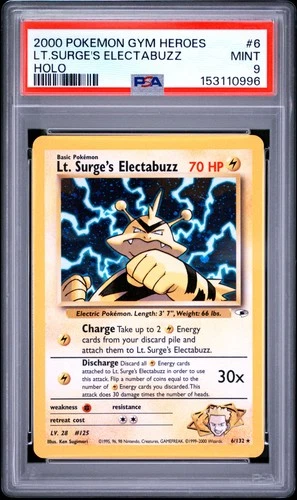 2000 POKEMON GYM HEROES HOLO #6 LT. SURGE'S ELECTABUZZ PSA 9