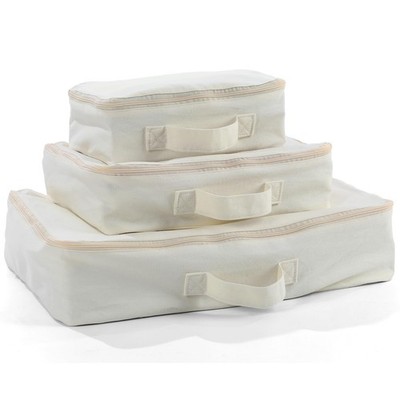 3 Set 100% Cotton Packing Cubes with Handle Travel Luggage Storage Organizer ...