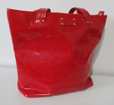 KATE SPADE NEW YORK RED PATENT LEATHER EMBOSSED SPADE PATTERN LARGE TOTE BAG